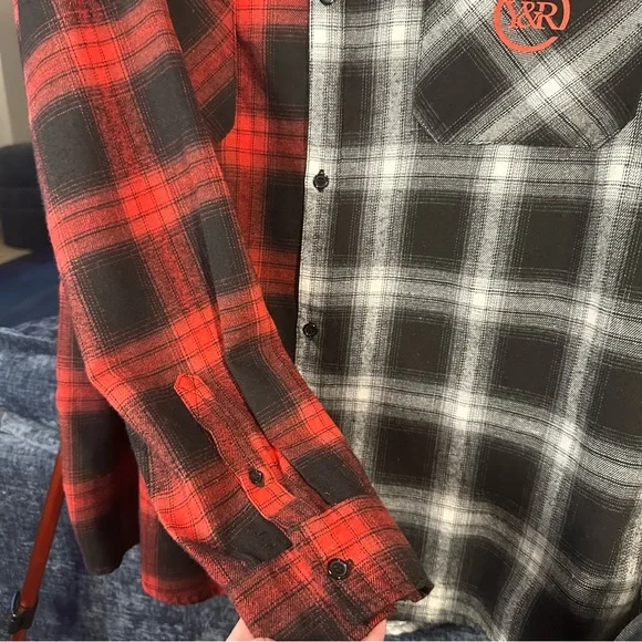 Young & Reckless Mixed Plaid Button-Up Flannel in Red/Black/White - Picture 8 of 9